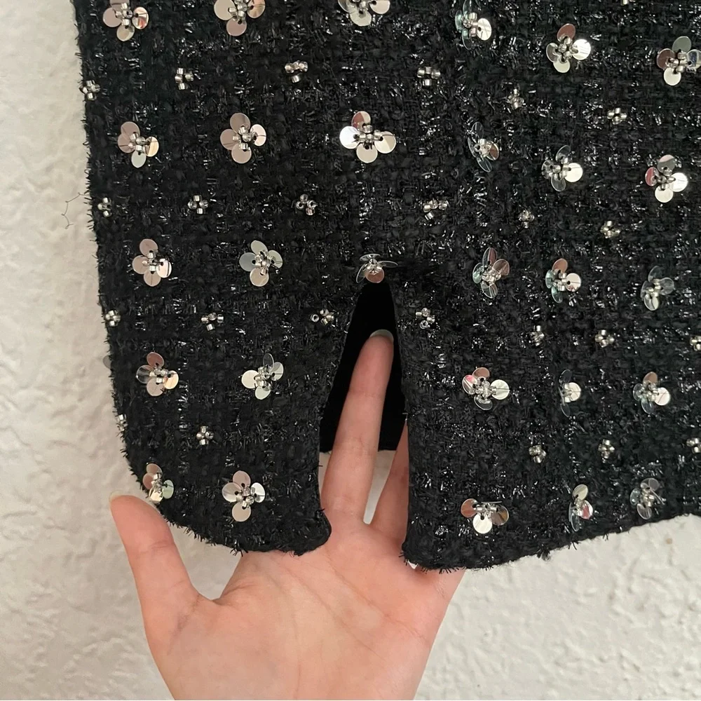 Storia Sequin Tweed Clovers Flowers Side Slit Mini Party Dress Size Large - Picture 8 of 16